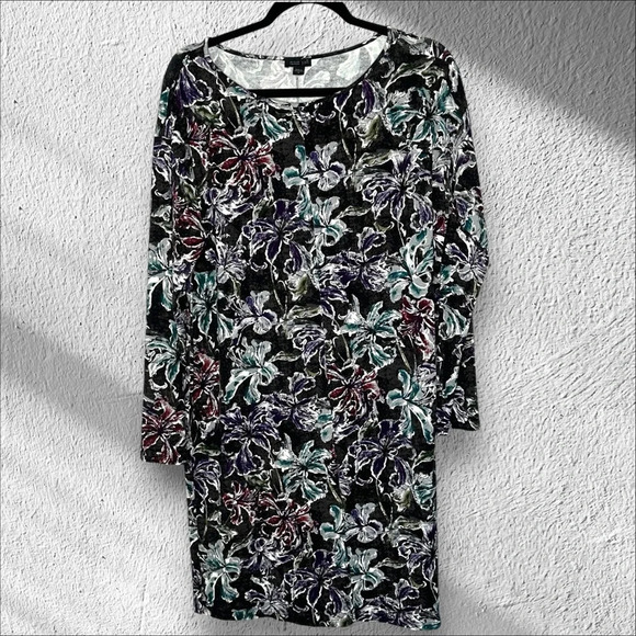 J Jill Wearever‎ Collection Dark Moody Floral Tunic Mini knit Dress Size Medium - Picture 1 of 12